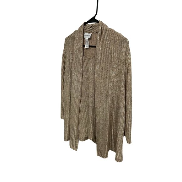 Alfred Dunner Womens Metallic Gold Cardigan Attached Tank Set Sz Small - Picture 3 of 10